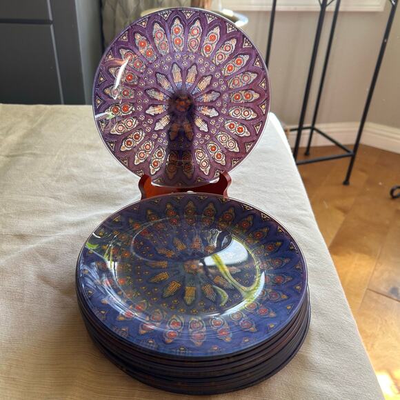 Unbranded Other - Vintage 8” Pilgrim Glass Silhouette Stained Glass Window Plate Purple ~ set of 5